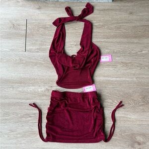 Burgundy Two-Piece Halter Top and Skirt Set